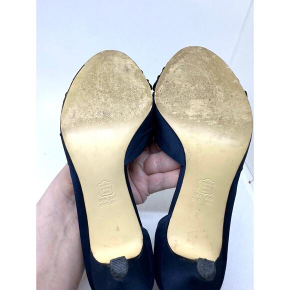 NINA Culver Satin Navy Asymmetric d'Orsay Cut Out Side Peep Dress Pump Heels 6.5 - Picture 7 of 9